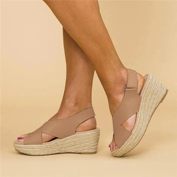 Women's Orthopedic Espadrille Wedge Sandals with Cross Strap