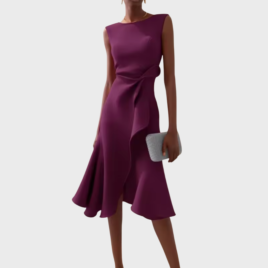 Women's Sleeveless Wrap Midi Dress with Ruffle Hem