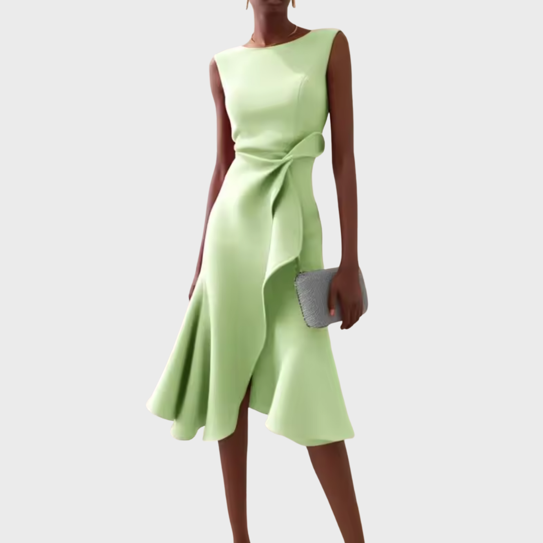 Women's Sleeveless Wrap Midi Dress with Ruffle Hem