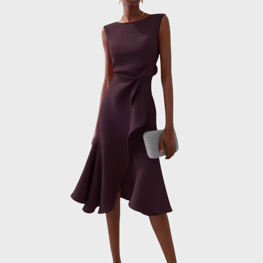 Women's Sleeveless Wrap Midi Dress with Ruffle Hem