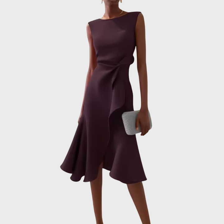 Women's Sleeveless Wrap Midi Dress with Ruffle Hem