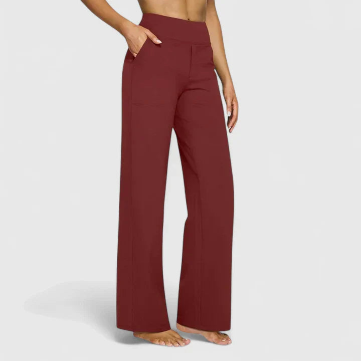 Women's High Waisted Wide Leg Pants with Pull On Design