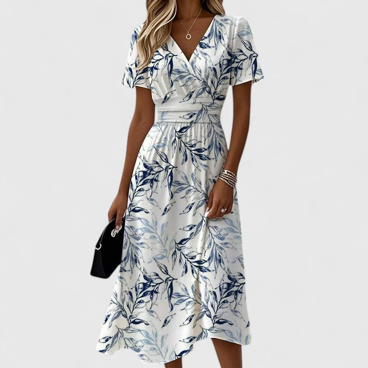 Clara | Midi Summer Dress with Floral Print and Short Sleeves