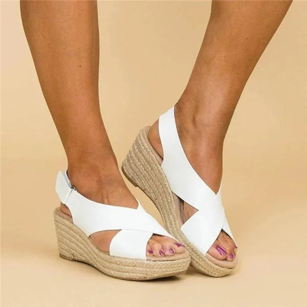 Women's Orthopedic Espadrille Wedge Sandals with Cross Strap