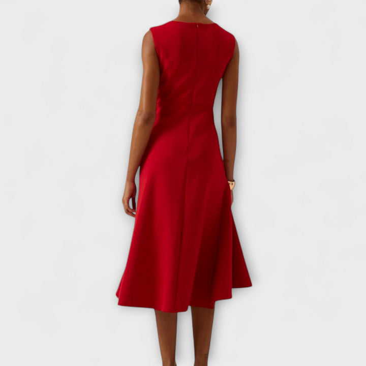 Women's Sleeveless Wrap Midi Dress with Ruffle Hem