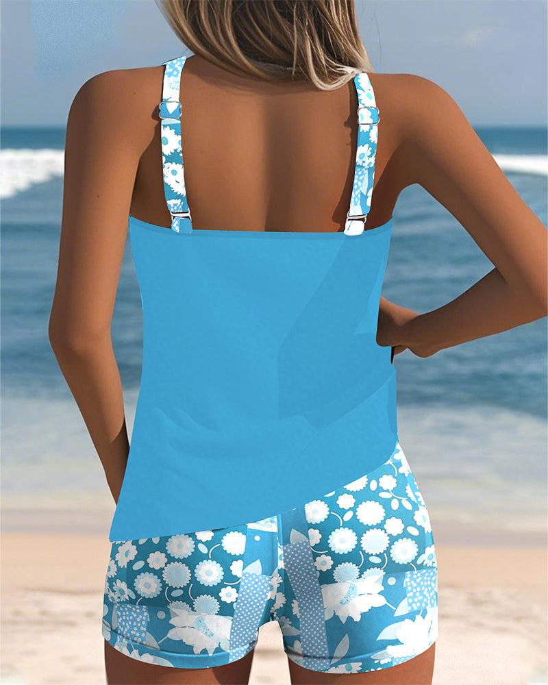 Women's Floral Tankini Set with Shorts