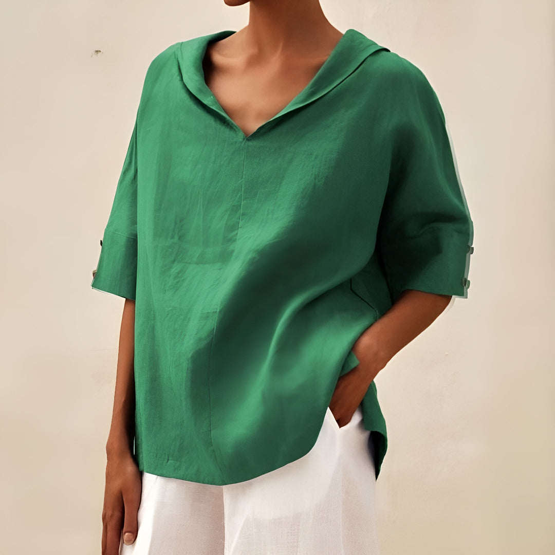 Women's V-Neck Blouse with Short Sleeve Relaxed Fit