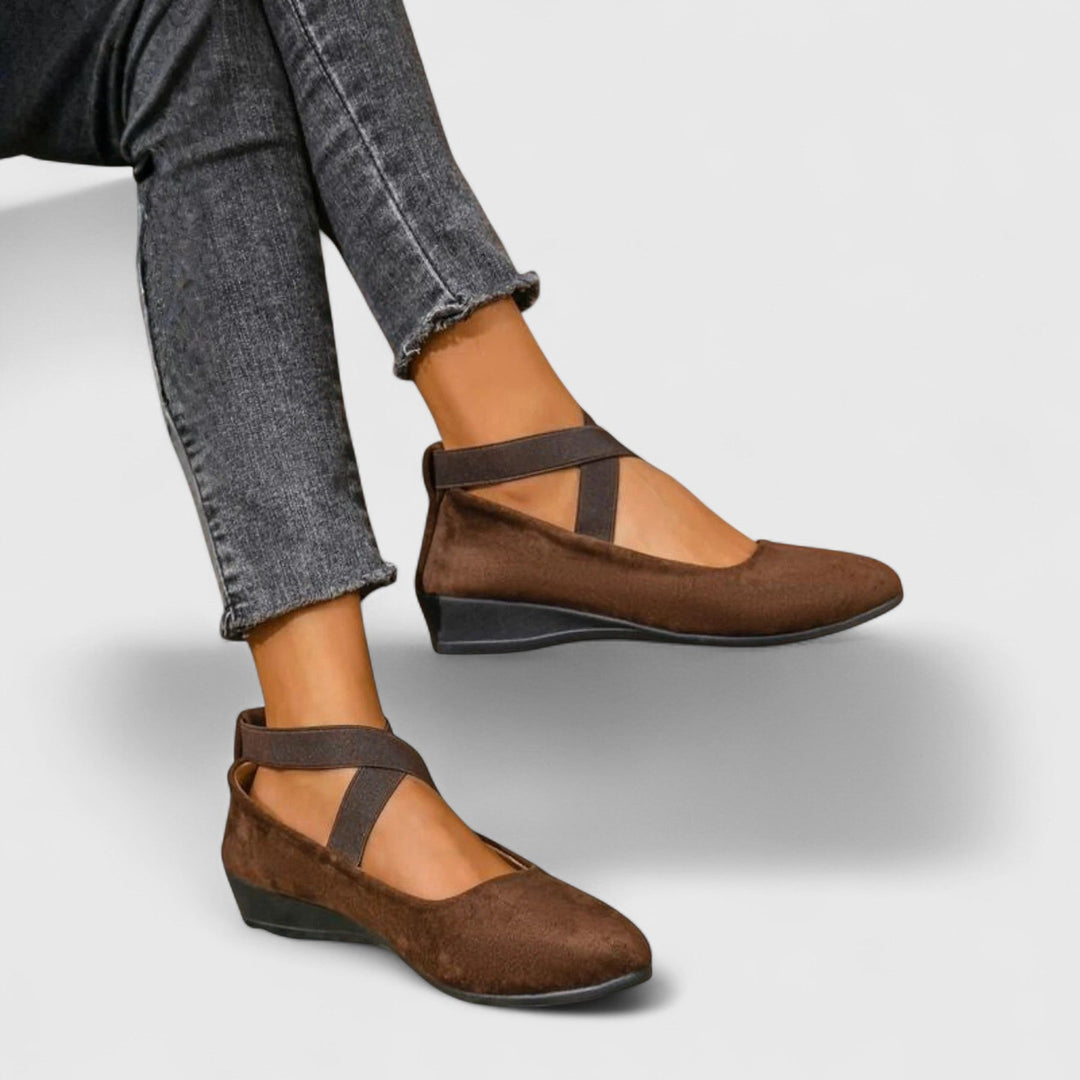 Women's Orthopedic Strap Flats with Closed Toe and Low Wedge
