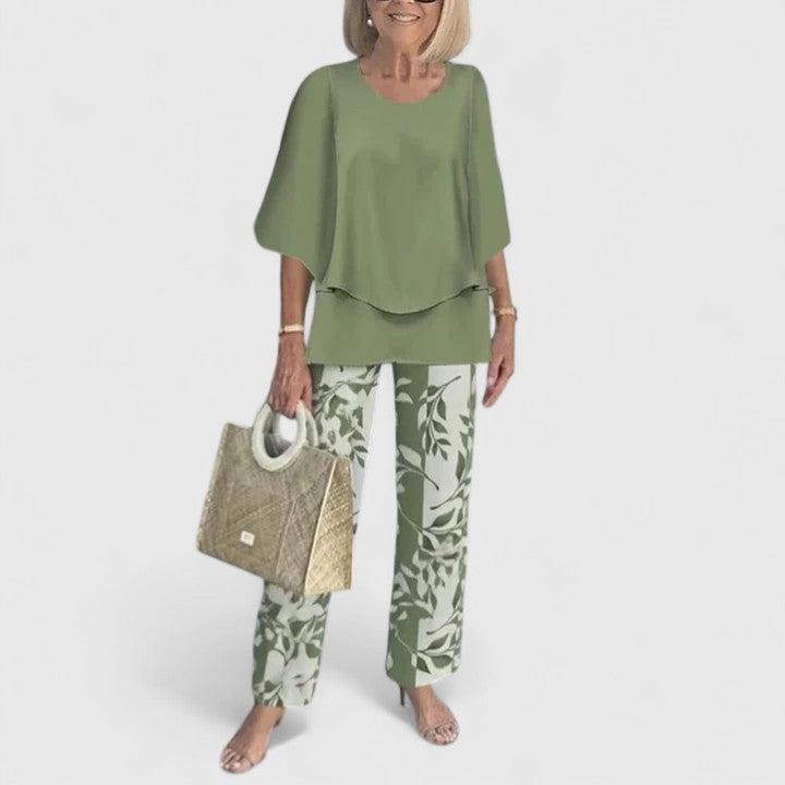 Women's Layered Top and Printed Pants Set