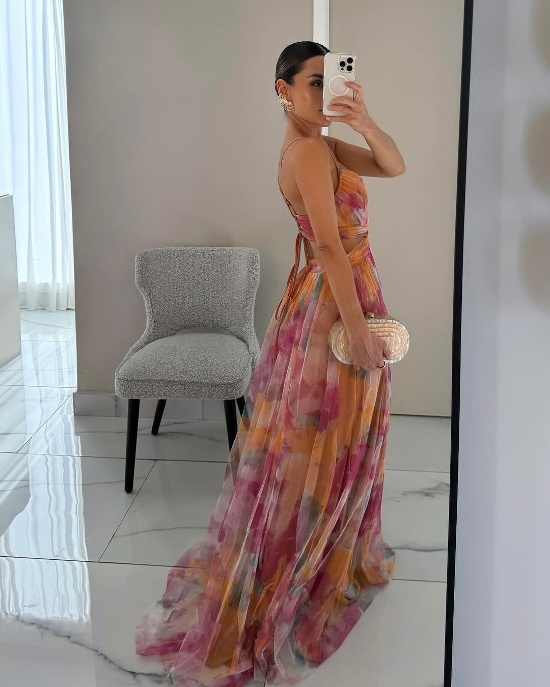 Women's Spaghetti Strap Maxi Dress with Ruched Bodice