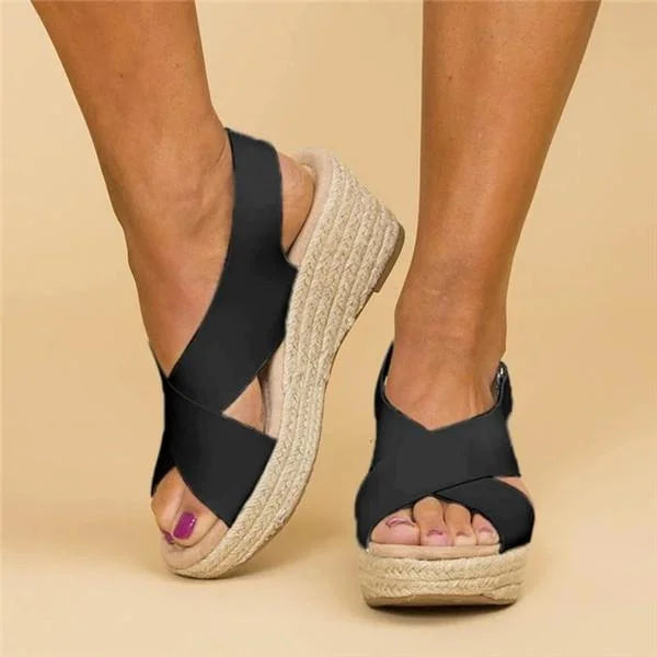 Women's Orthopedic Espadrille Wedge Sandals with Cross Strap