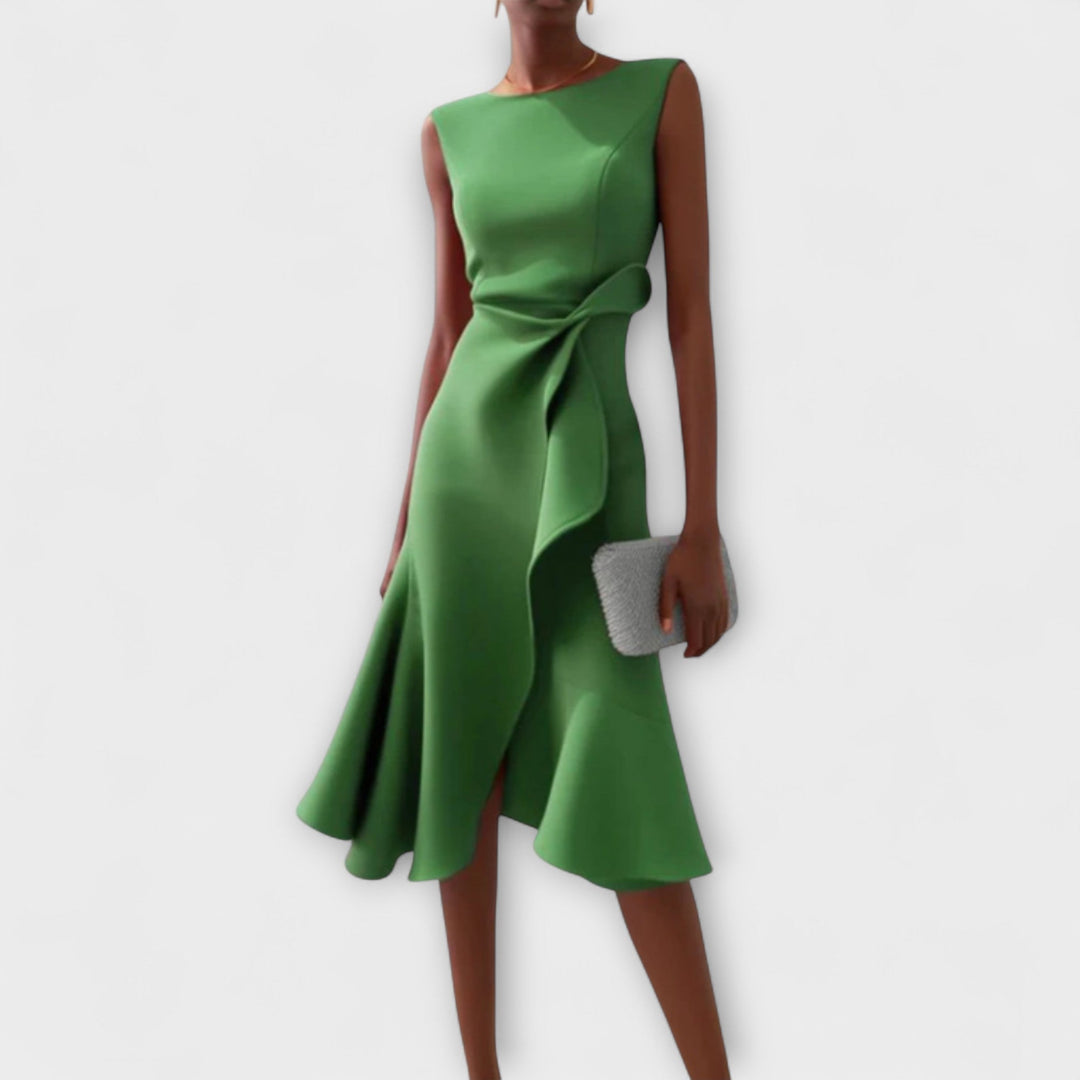 Women's Sleeveless Wrap Midi Dress with Ruffle Hem