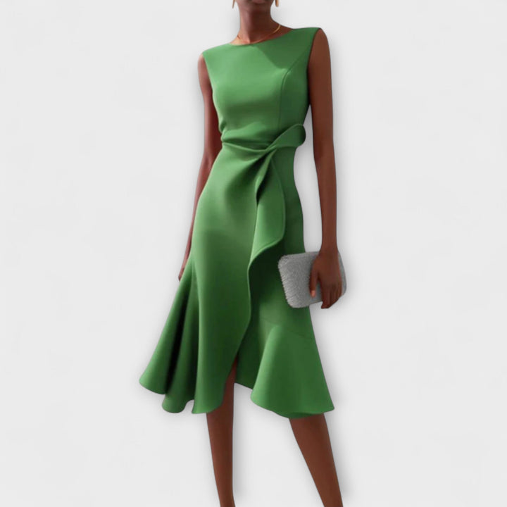 Women's Sleeveless Wrap Midi Dress with Ruffle Hem