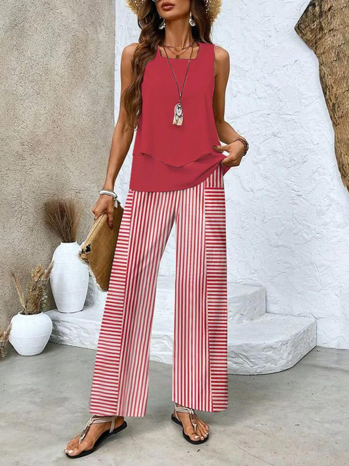 Women's Sleeveless Tank Top and Printed Wide Leg Pants Set
