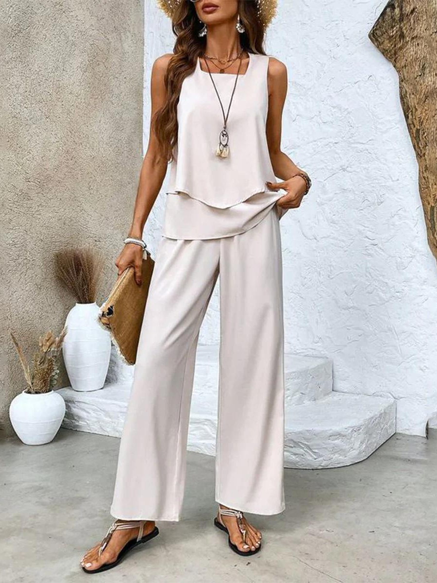 Women's Sleeveless Tank Top and Printed Wide Leg Pants Set