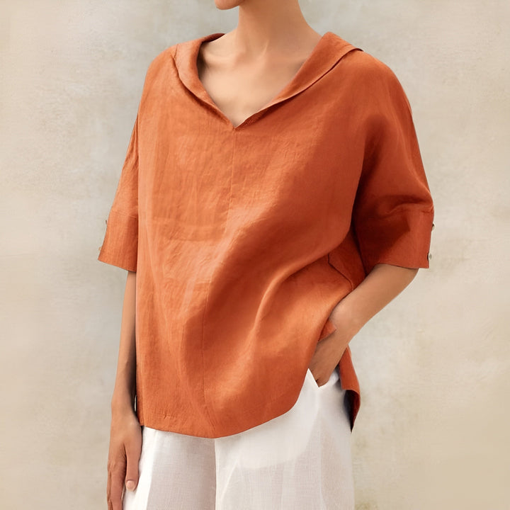 Women's V-Neck Blouse with Short Sleeve Relaxed Fit