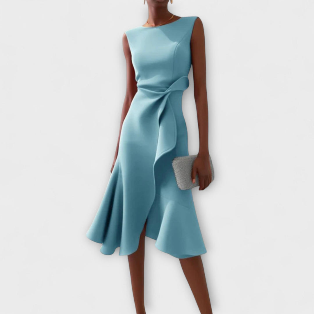 Women's Sleeveless Wrap Midi Dress with Ruffle Hem