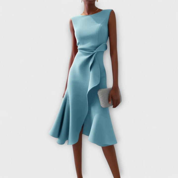Women's Sleeveless Wrap Midi Dress with Ruffle Hem