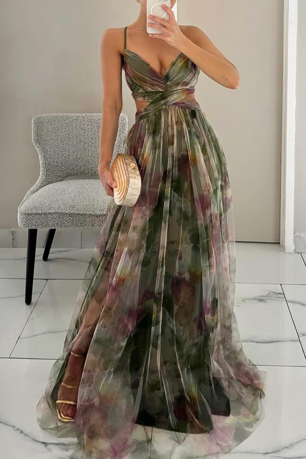 Ruby | Maxi Wedding Guest Dress with Floral Print and V-Neck