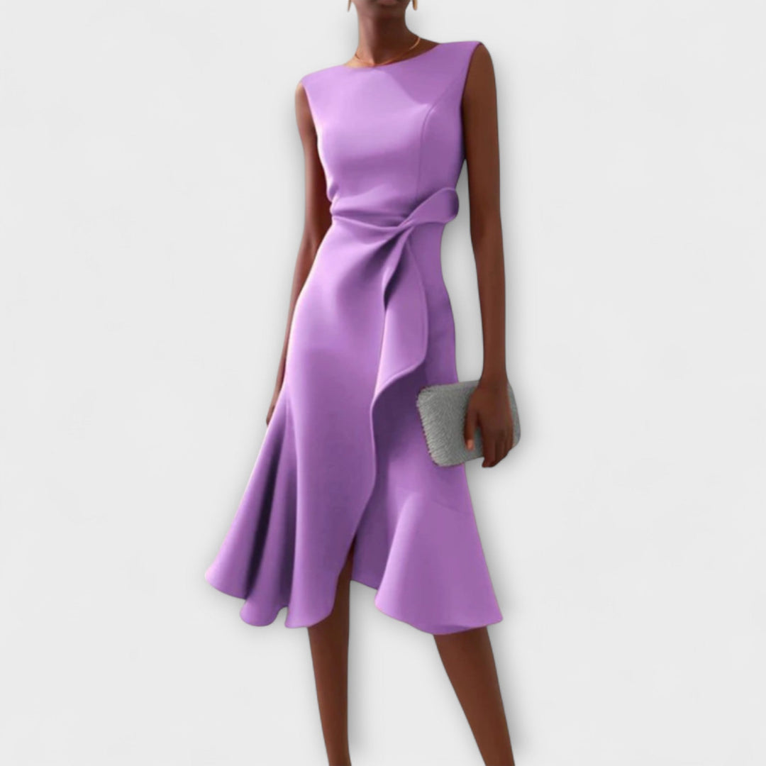 Women's Sleeveless Wrap Midi Dress with Ruffle Hem