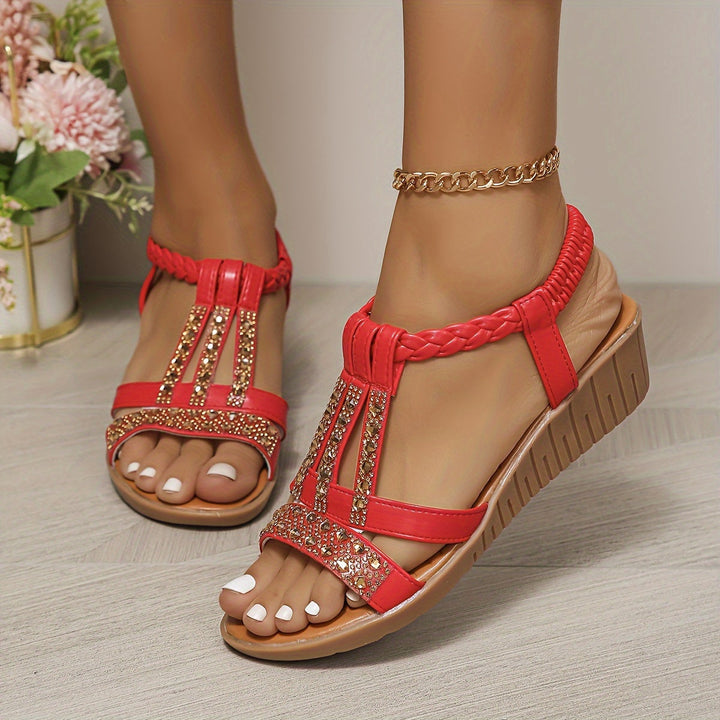 Women's Orthopedic Studded T-Strap Flat Sandals with Open Toe