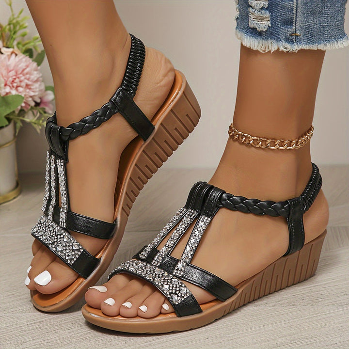 Women's Orthopedic Studded T-Strap Flat Sandals with Open Toe