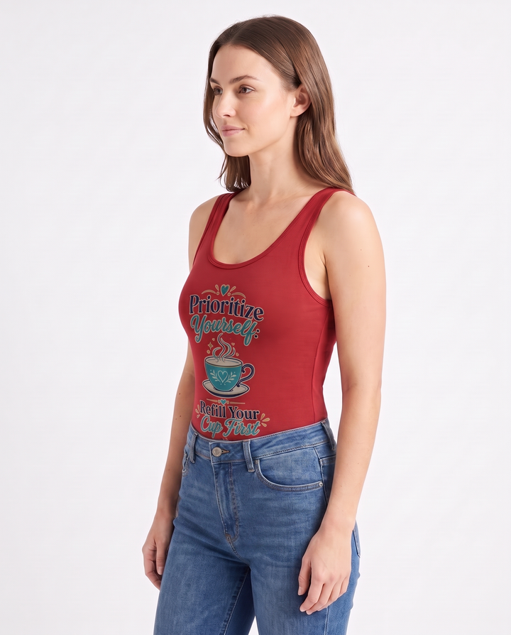 Prioritize Yourself: Refill Your Cup First Sleeveless Tank Bodysuit