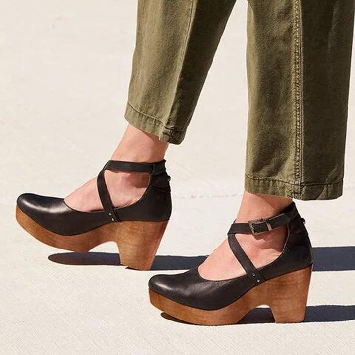 Women's Platform Heels with Cross Strap Ankle Design