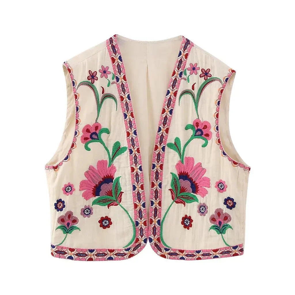Josie | Women's Vest with Floral Embroidery and Sleeveless Cut