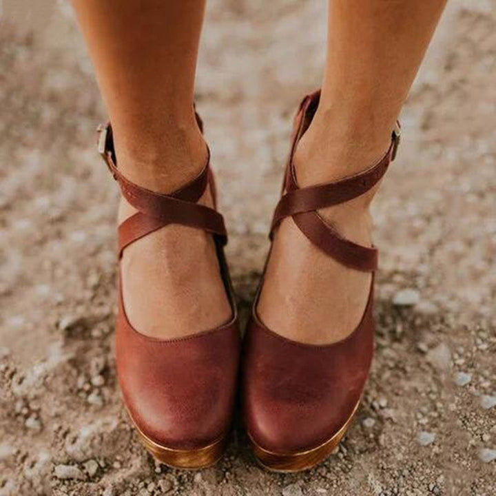 Women's Platform Heels with Cross Strap Ankle Design