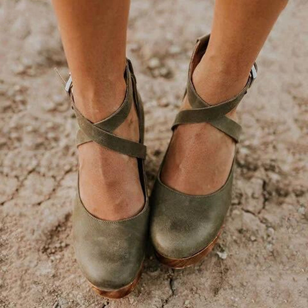 Women's Platform Heels with Cross Strap Ankle Design
