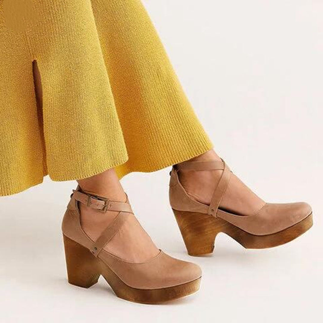 Women's Platform Heels with Cross Strap Ankle Design
