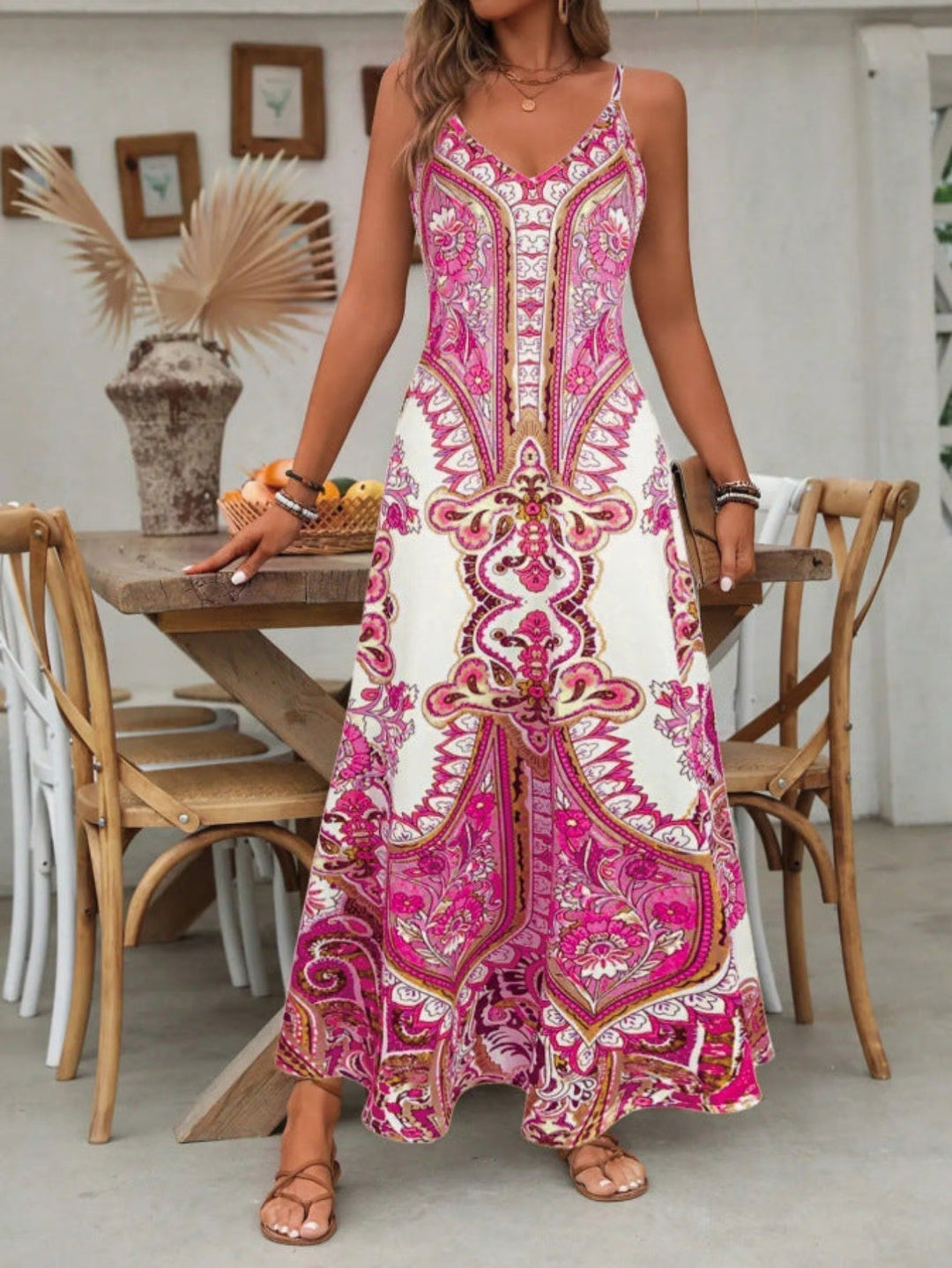 Sophia | Maxi Summer Dress with Boho Print and Spaghetti Straps