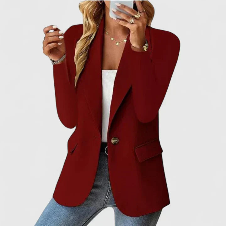 Women's Lapel Collar Blazer with Button and Front Pockets