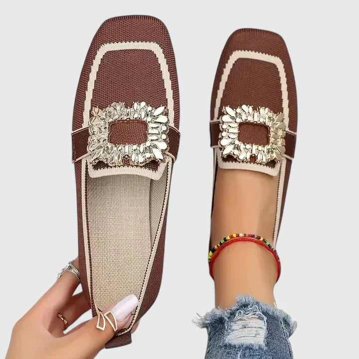 Women's Orthopedic Square Toe Slip On Loafers with Buckle