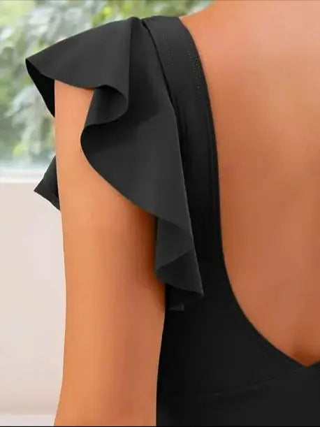 Women's One Piece Swimsuit  with Ruffle Shoulder Waist Cutout
