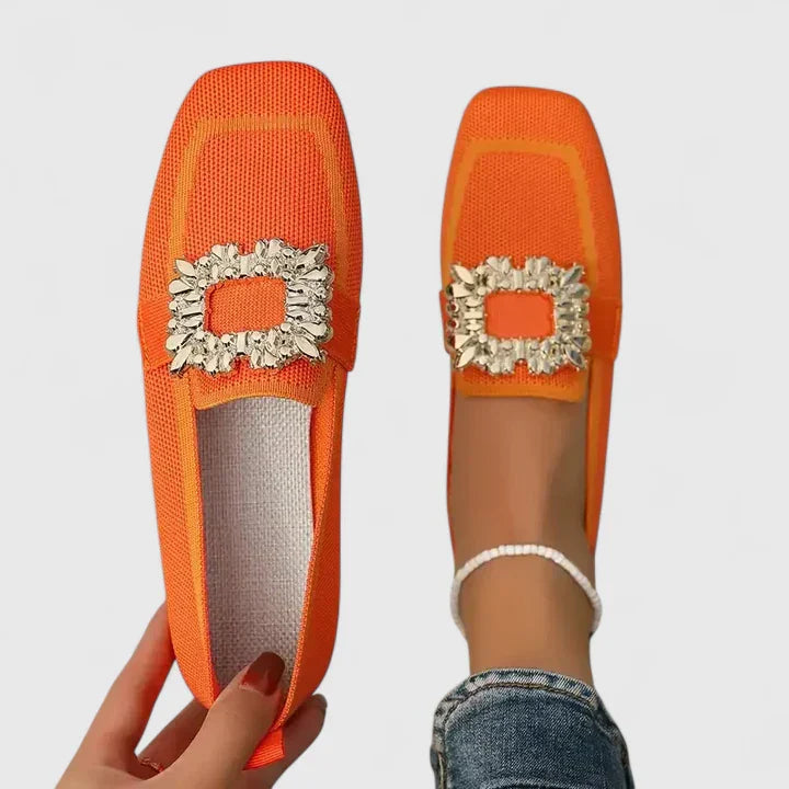 Women's Orthopedic Square Toe Slip On Loafers with Buckle