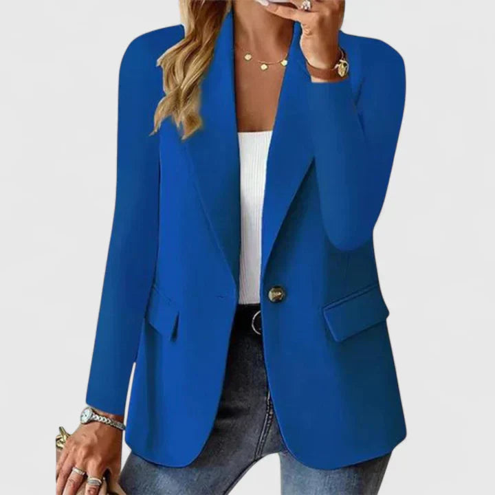 Women's Lapel Collar Blazer with Button and Front Pockets