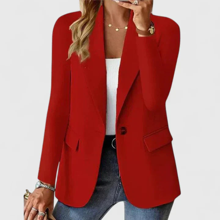 Women's Lapel Collar Blazer with Button and Front Pockets