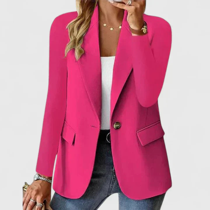 Women's Lapel Collar Blazer with Button and Front Pockets