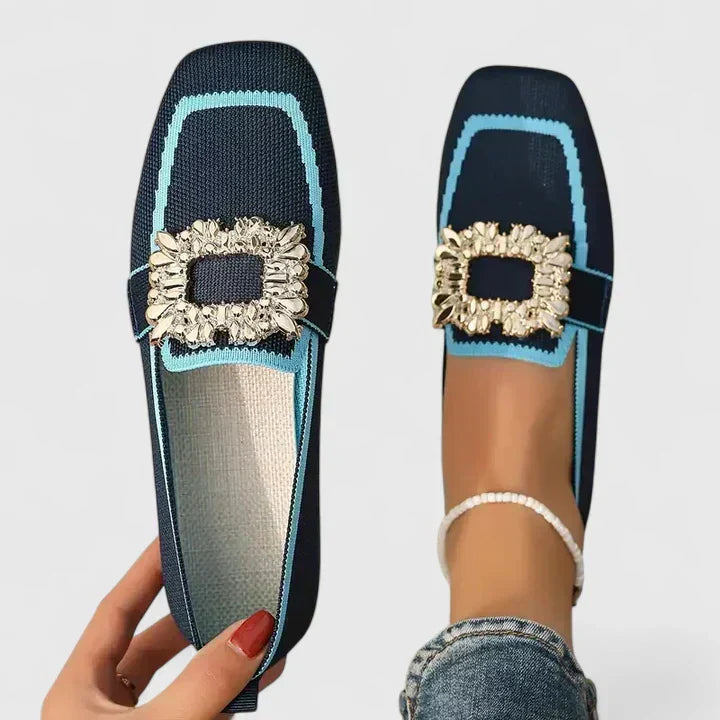 Women's Orthopedic Square Toe Slip On Loafers with Buckle