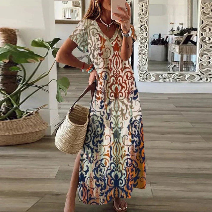 Sienna | Boho Maxi Dress V-Neck Short Sleeve