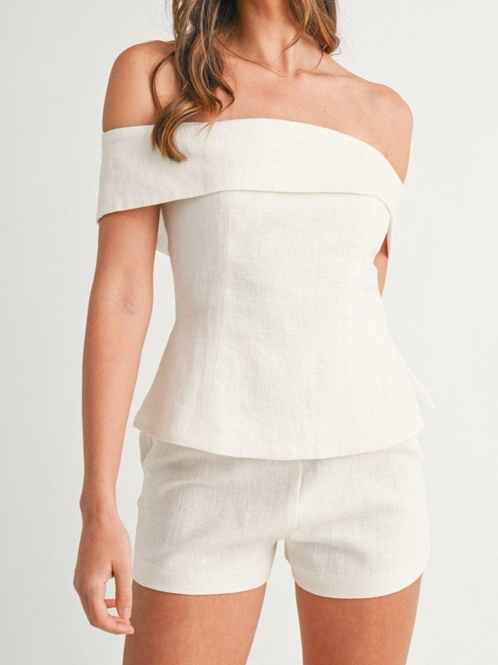 Women's Off Shoulder Two Piece Set with High Waist Shorts
