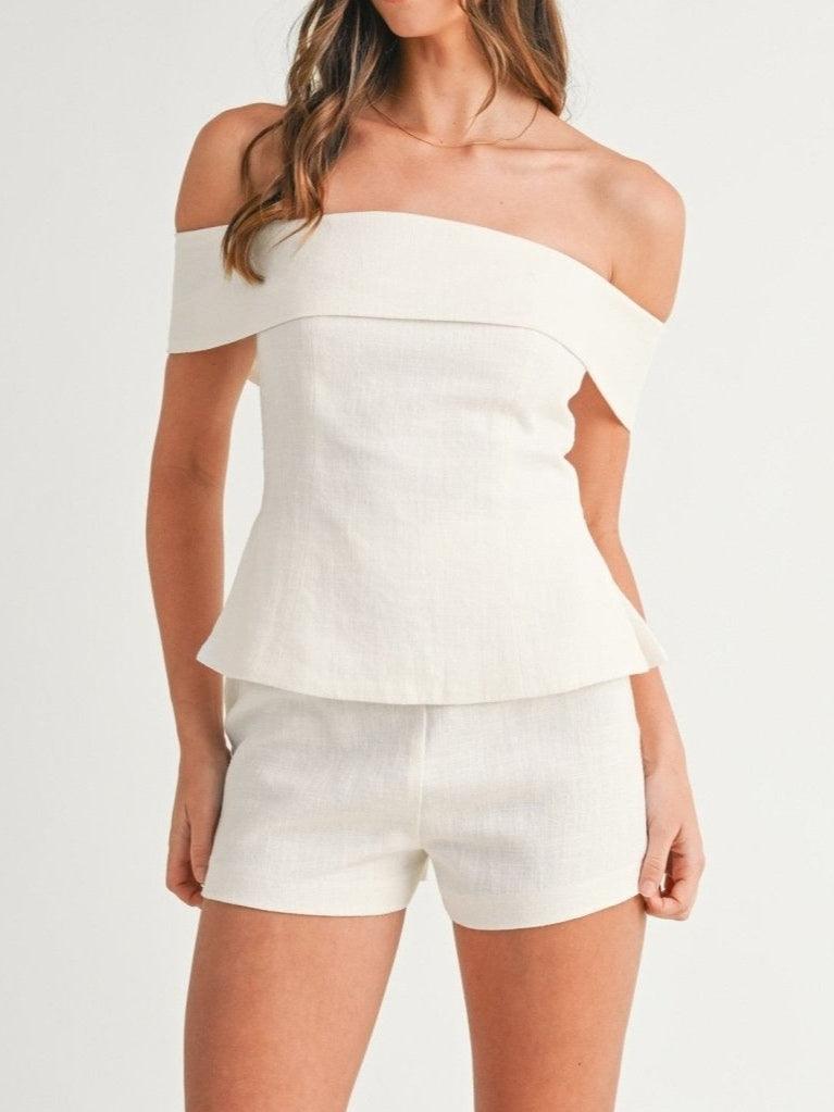 Women's Off Shoulder Two Piece Set with High Waist Shorts