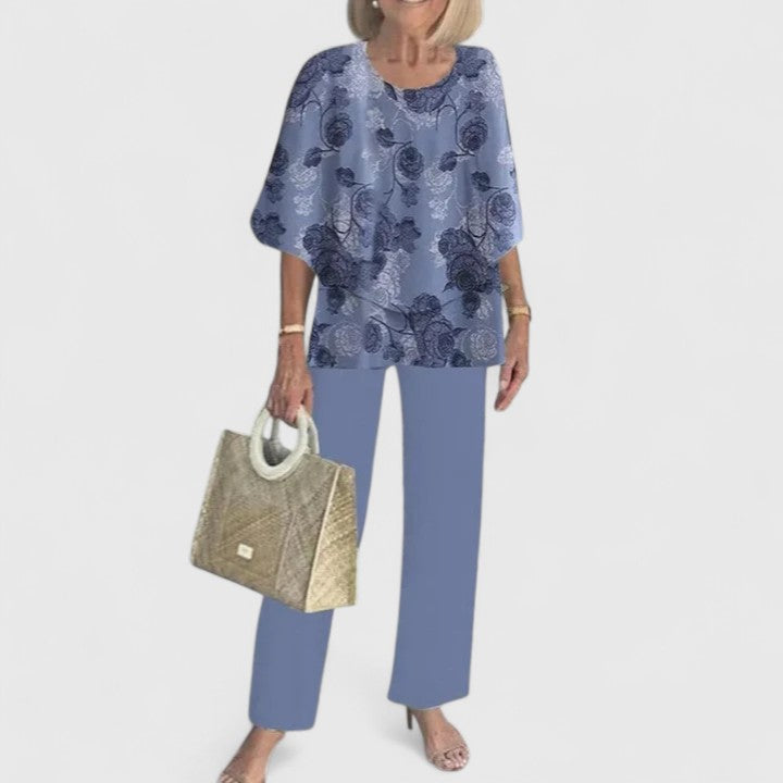 Women's Layered Top and Printed Pants Set