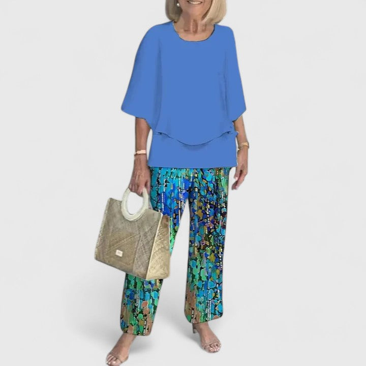 Women's Layered Top and Printed Pants Set