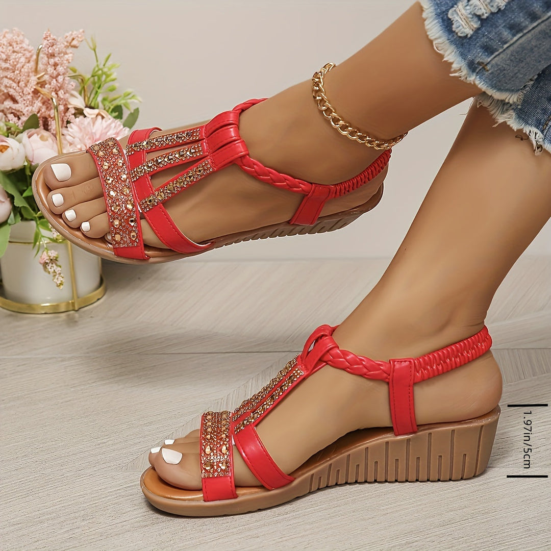 Women's Orthopedic Studded T-Strap Flat Sandals with Open Toe