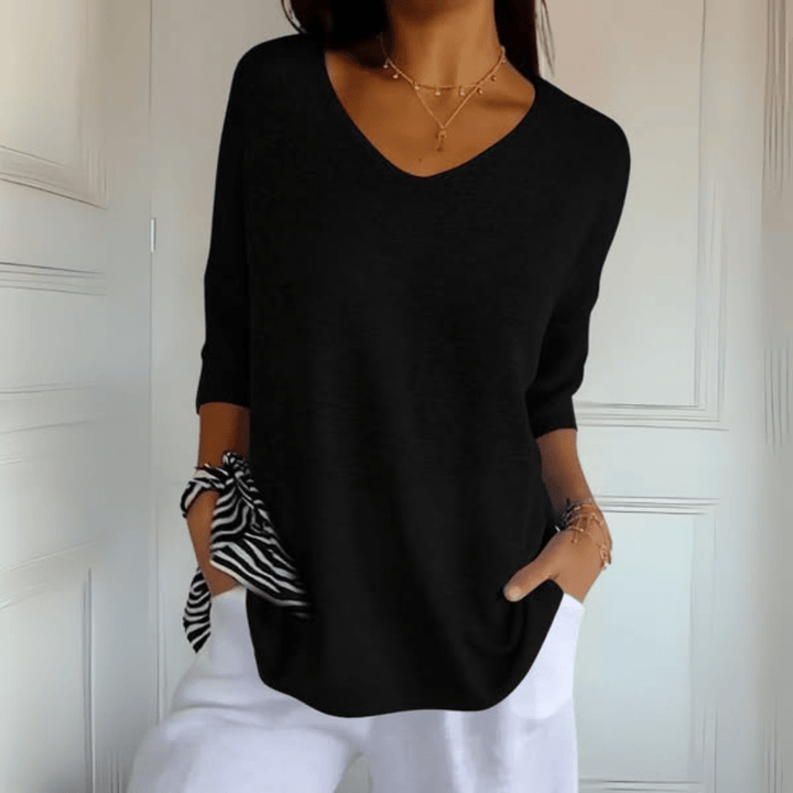 Suzy | V Neck Top with Three Quarter Sleeves