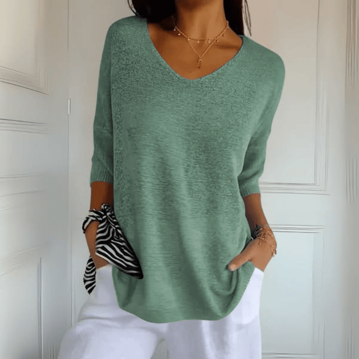 Suzy | V Neck Top with Three Quarter Sleeves