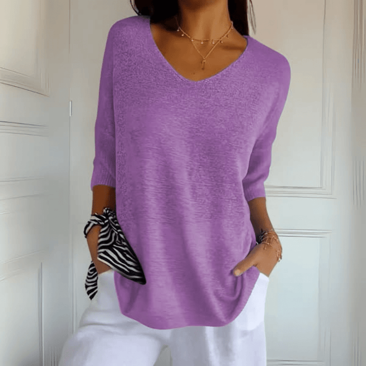 Suzy | V Neck Top with Three Quarter Sleeves